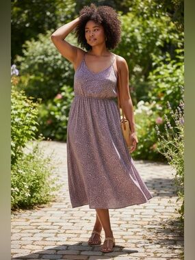 Universal Thread Lavender Print Midi Dress with Thin Straps